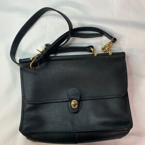 Vintage Classic Black Genuine Leather Handbag Crossbody Strap Handle
